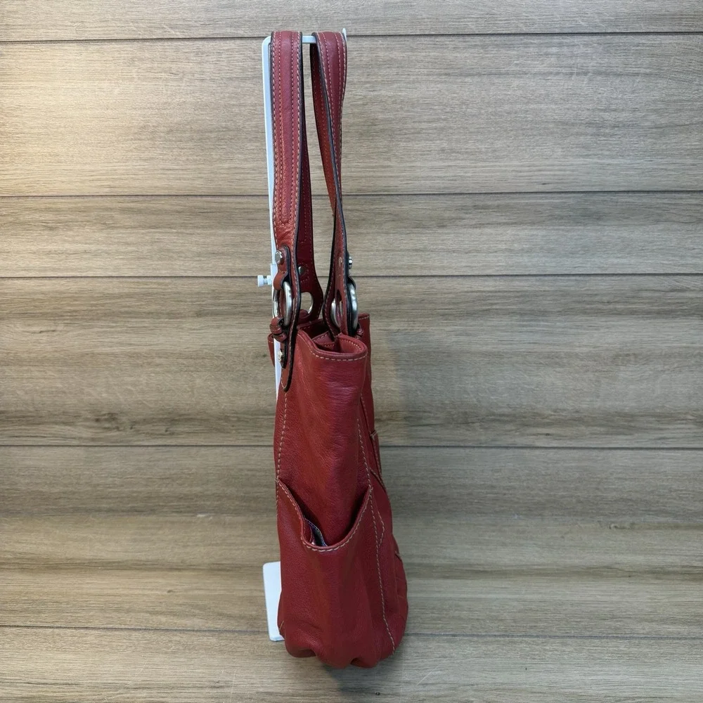 Vintage Tignanello Red Leather Bucket Bag Slouchy Hobo Shoulder Purse Large
